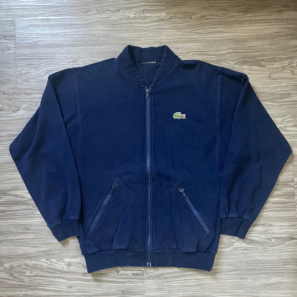 Lacoste Vintage Full Zip Track Jacket Navy Blue Crocodile Logo Mens L